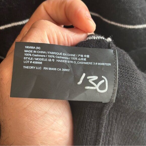 Theory Haider Stripe Cashmere Black Crewneck Sweater Slim Fit Pullover Mens M - Picture 5 of 8